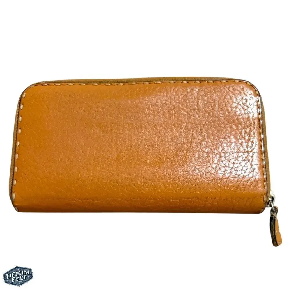 Fendi Selleria Roma Embossed Horse Logo Leather Tan ZipAround Long Wallet | RARE